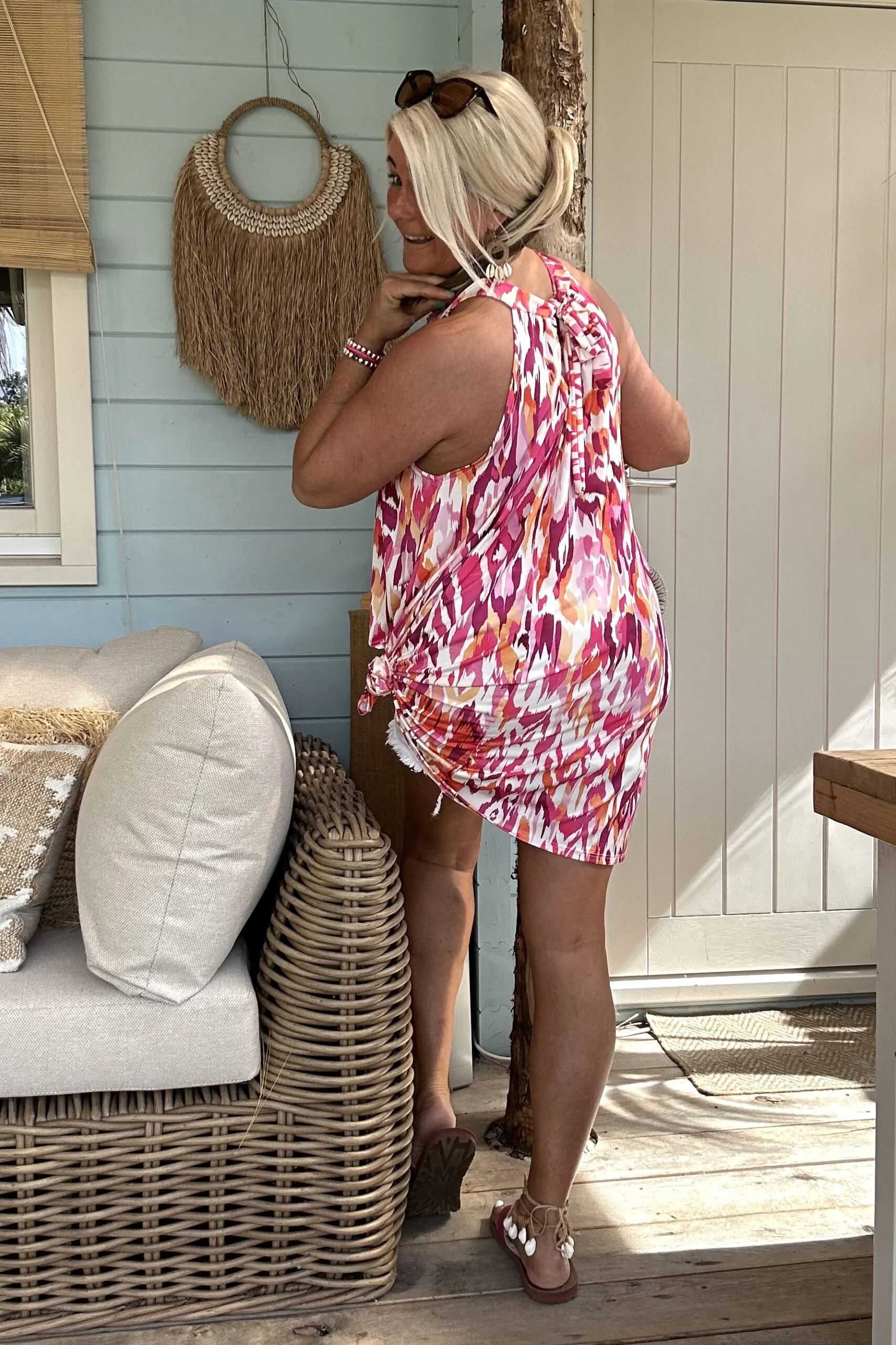 Halter jurkje Naomi Ikat, Fuchsia/ Roze. - Afbeelding 13