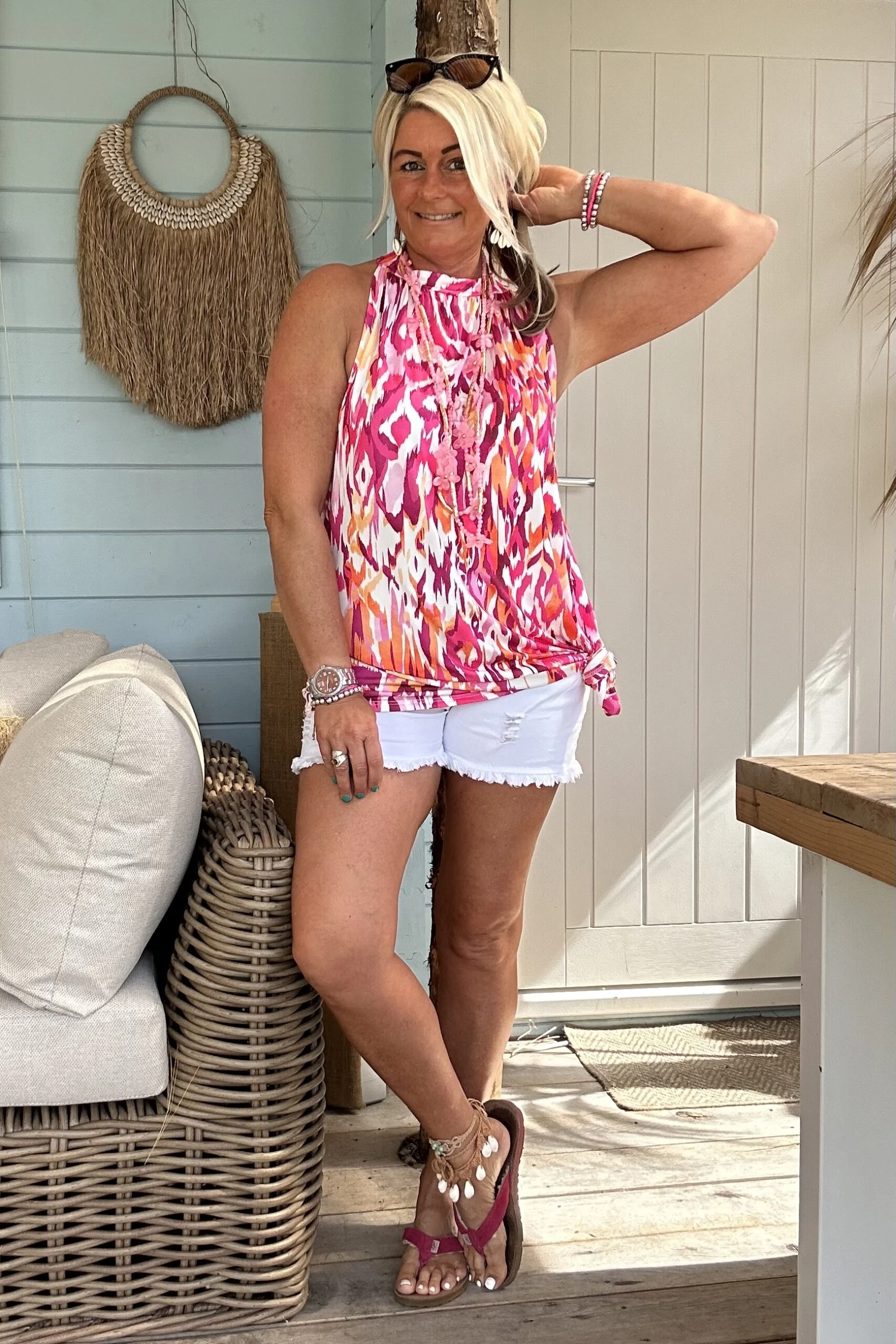 Halter jurkje Naomi Ikat, Fuchsia/ Roze. - Afbeelding 10