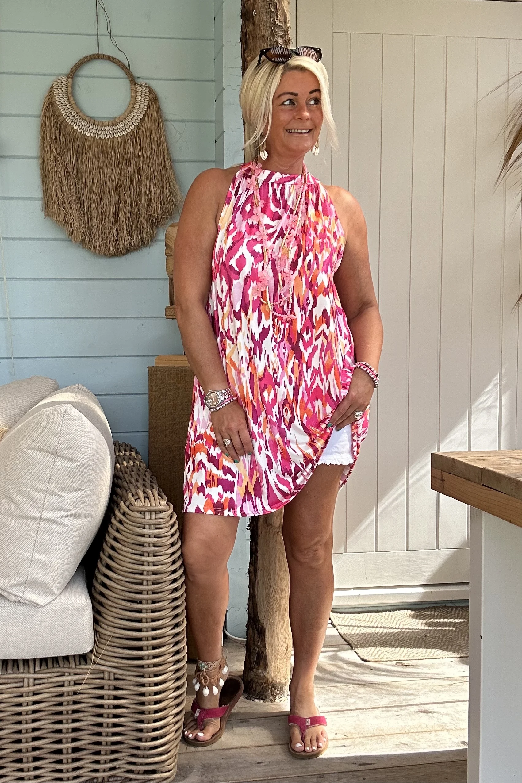 Halter jurkje Naomi Ikat, Fuchsia/ Roze. - Afbeelding 8