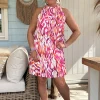 Halter jurkje Naomi Ikat, Fuchsia/ Roze.