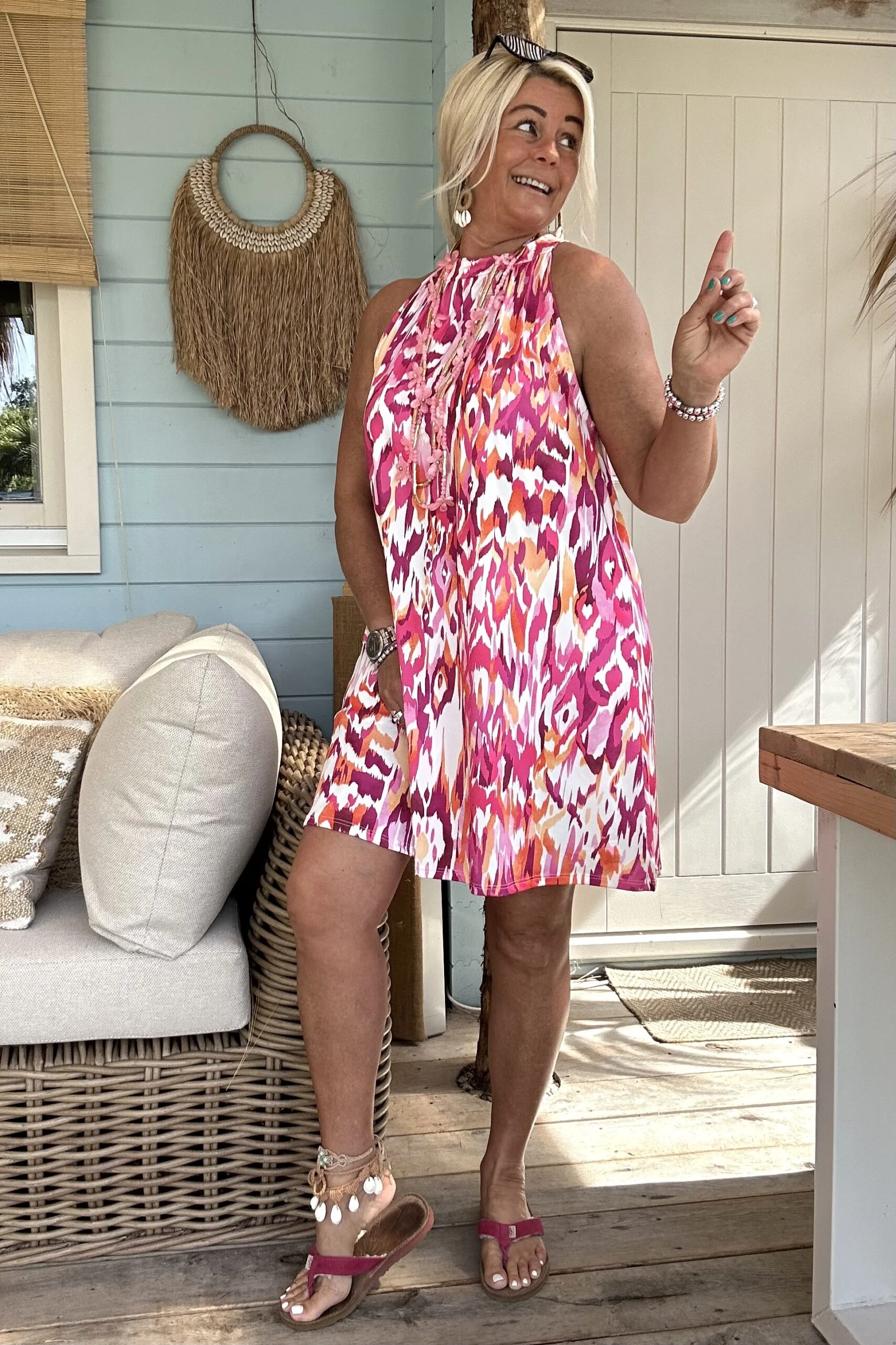 Halter jurkje Naomi Ikat, Fuchsia/ Roze. - Afbeelding 5