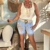 S. Woman Jeans short Prisca Palm Beads Champagne.