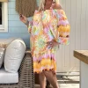 Ibiza JURK Bibi 3/4 mouw, Batik Oranje/Geel/Roze.