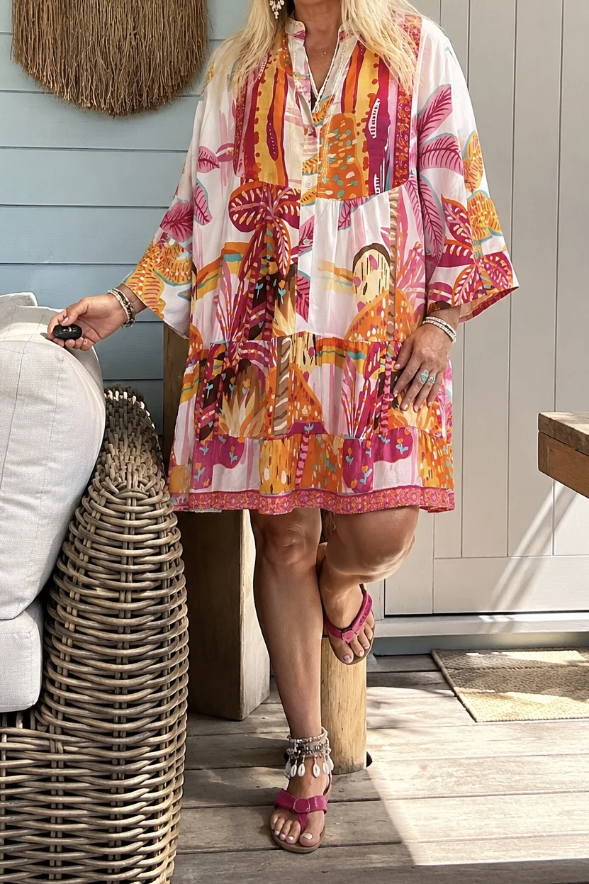 Tuniek Trisha Tropical, Fuchsia tinten. - Afbeelding 3