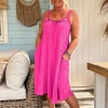 Boho Jurkje Melina Plisse met Kraal details, Fuchsia.