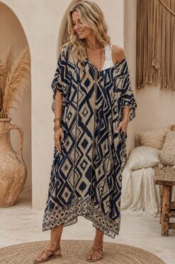 Jurk/ Kaftan Amani Africa, Donker Blauw.