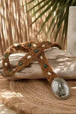 Boho Riem Savannah, Gevlochten koord met Kralen Camel.