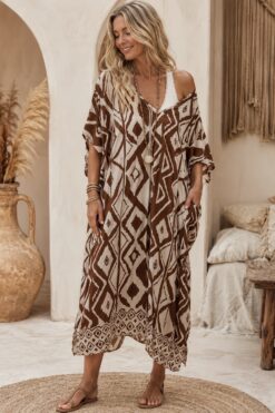 Jurk/ Kaftan Amani Africa, Bruin.