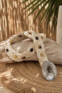 Boho Riem Savannah, Gevlochten koord met Kralen Naturel.