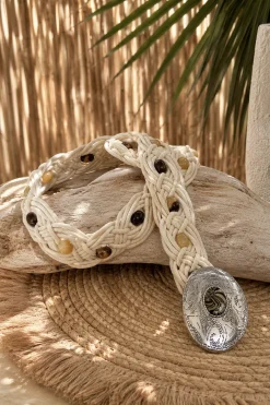 Boho Riem Savannah, Gevlochten koord met Kralen Naturel.