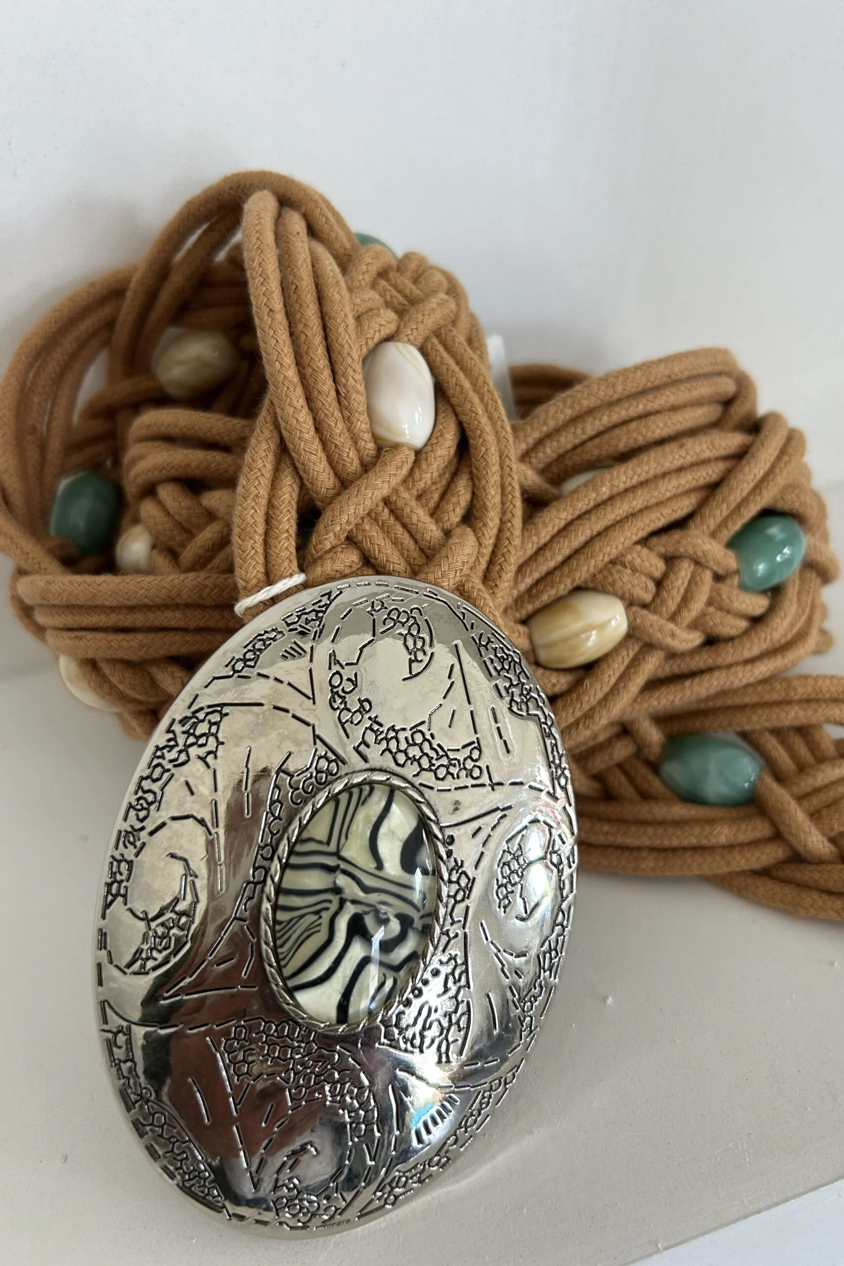 Boho Riem Savannah, Gevlochten koord met Kralen Camel. - Afbeelding 2