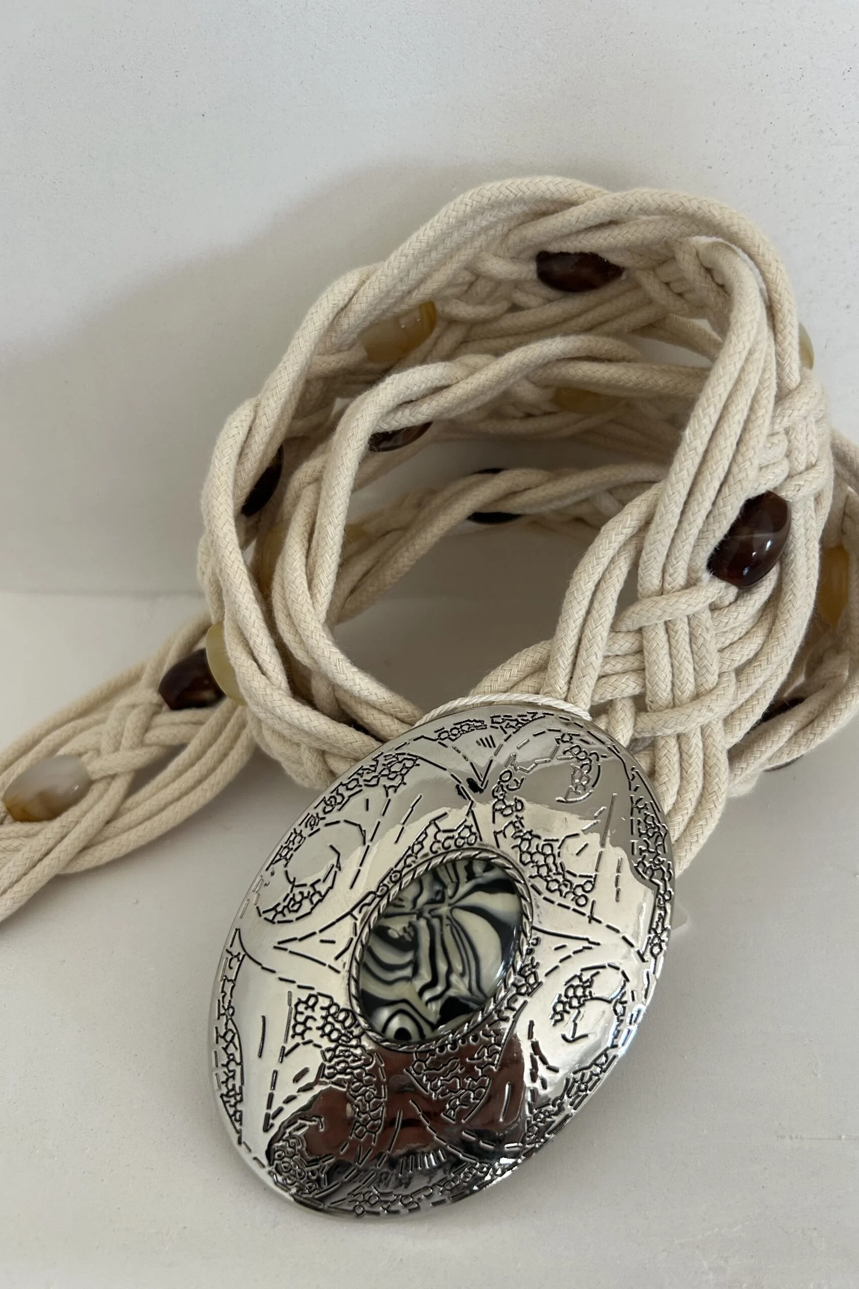 Boho Riem Savannah, Gevlochten koord met Kralen Naturel. - Afbeelding 2