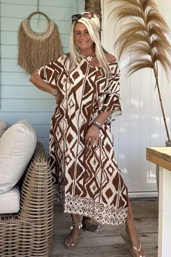 Jurk/ Kaftan Amani Africa, Bruin.