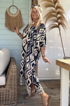 Jurk/ Kaftan Amani Africa, Donker Blauw.