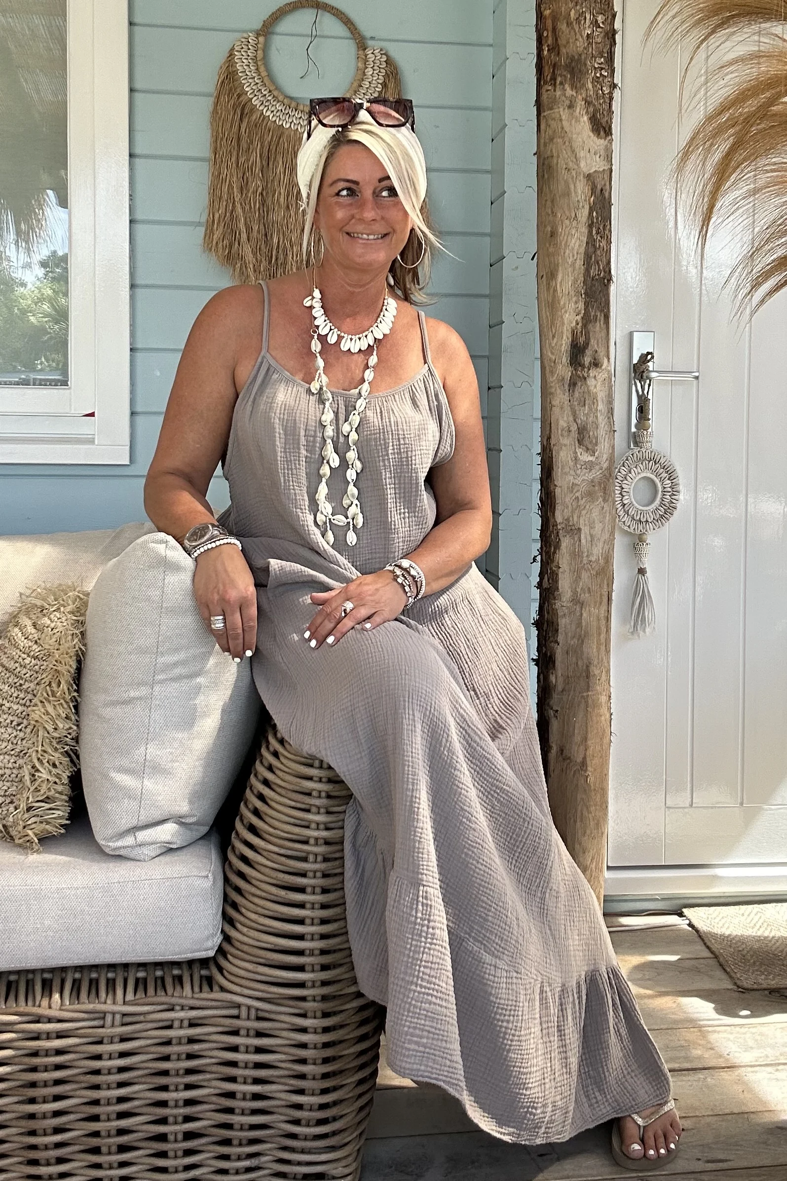 Maxi Jurk Stella Mousseline, Taupe. - Afbeelding 6