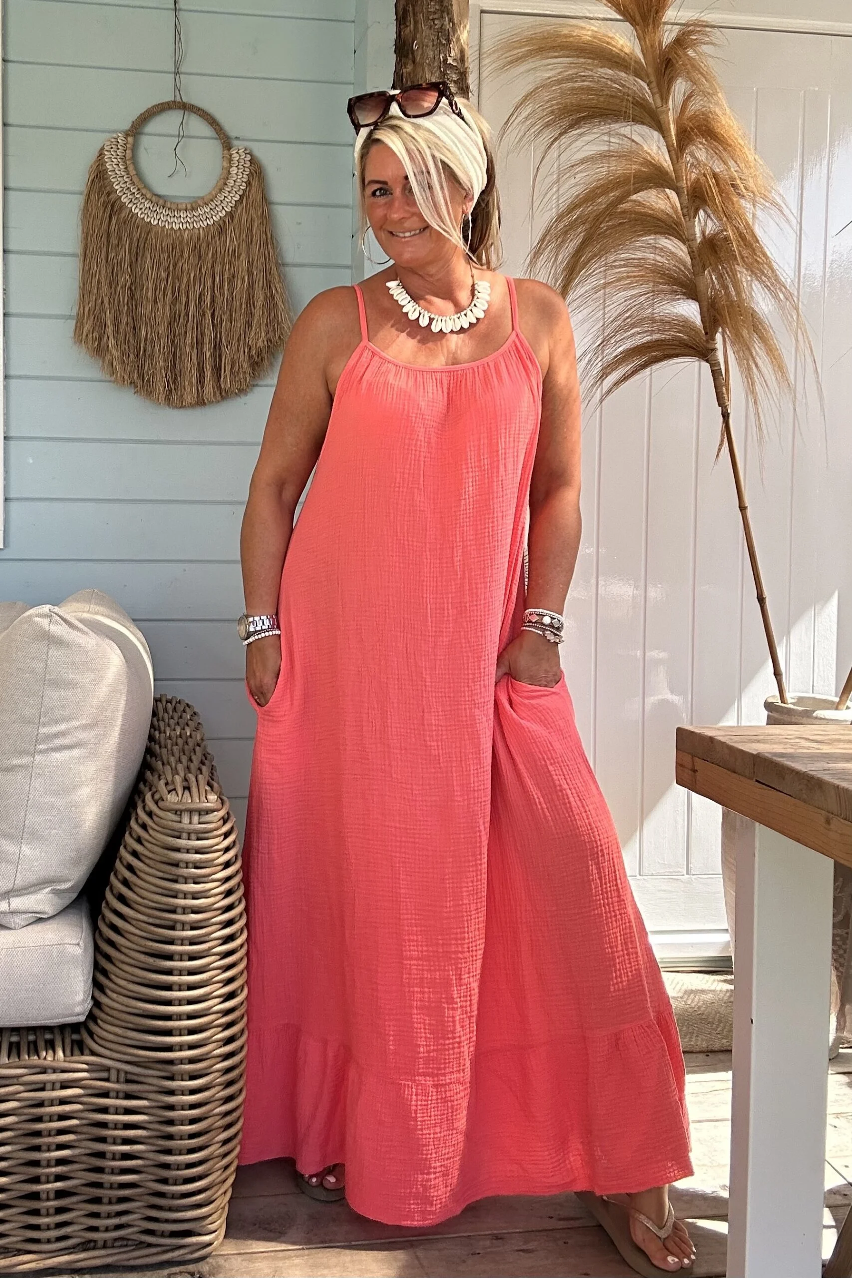 Maxi Jurk Stella Mousseline, Koraal. - Afbeelding 10