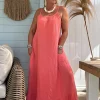 Maxi Jurk Stella Mousseline, Koraal.