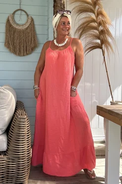 Maxi Jurk Stella Mousseline, Koraal.