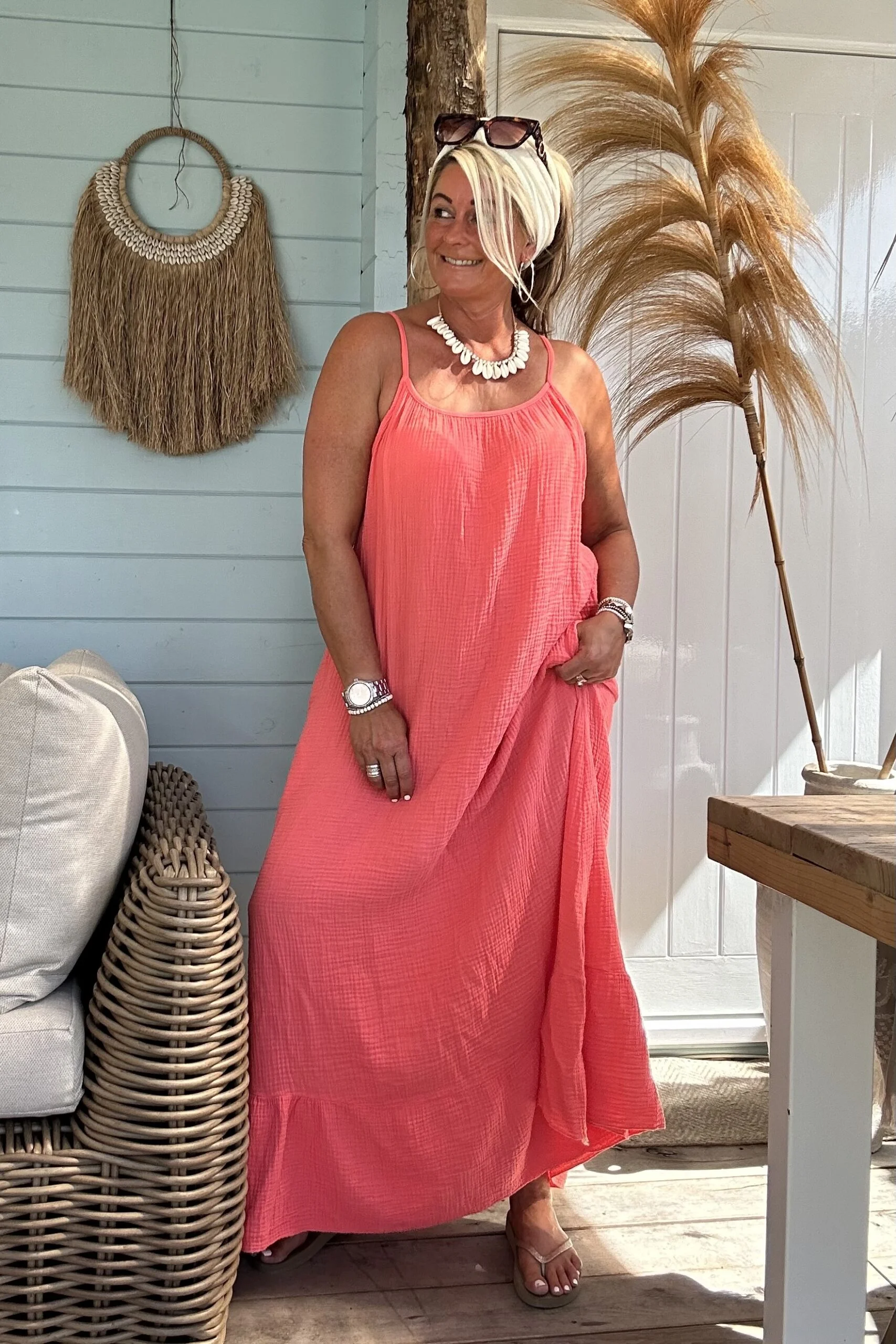 Maxi Jurk Stella Mousseline, Koraal. - Afbeelding 6