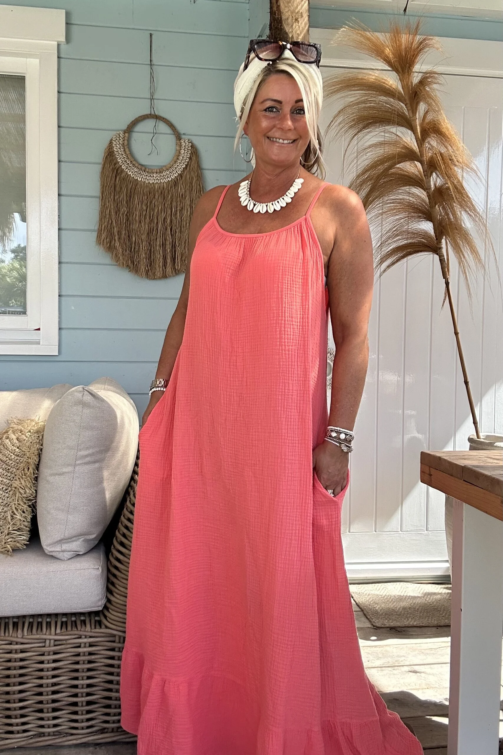 Maxi Jurk Stella Mousseline, Koraal. - Afbeelding 5