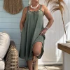 Boho Jurkje Melina Plisse met Kraal details, Army.