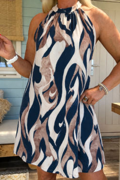 Halter jurkje Paola Shania Swirl, Blauw tinten.