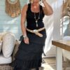 Maxi Rok Veronique met Volants, Zwart. (PRE-ORDER, LEVERING ROND 27-07)