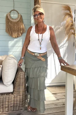 Maxi Rok Veronique met Volants, Army.