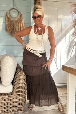 Maxi Rok Veronique met Volants, Bruin.