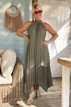 Maxi Jurk Plisse Marie, Army.
