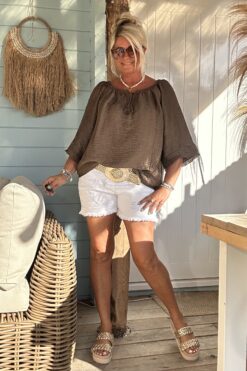 Boho Chic top Tessel, Mocca Bruin.