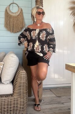 Ibiza tuniek Bibi 3/4 mouw, Lelie Zwart.(PREORDER LEVERING ROND 20-07)