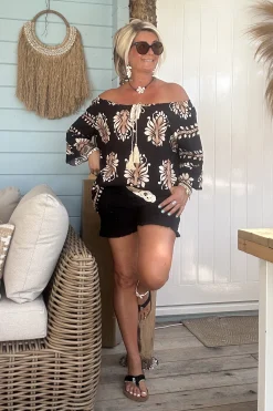 Ibiza tuniek Bibi 3/4 mouw, Lelie Zwart.