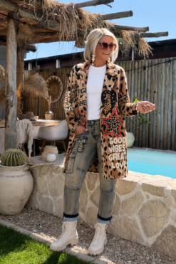 Suedine Long Blazer Bowie, Wild Leopard Stars.