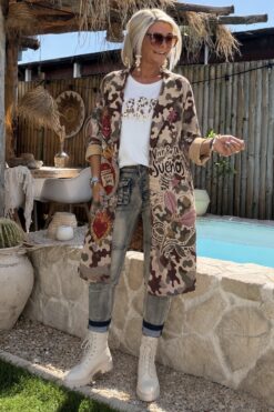 Suedine Long Blazer Bowie, Wild Hearts Camo.