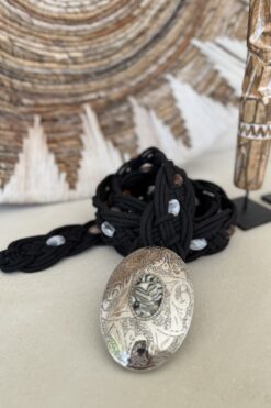 Boho Riem Savannah, Gevlochten koord met Kralen Zwart.
