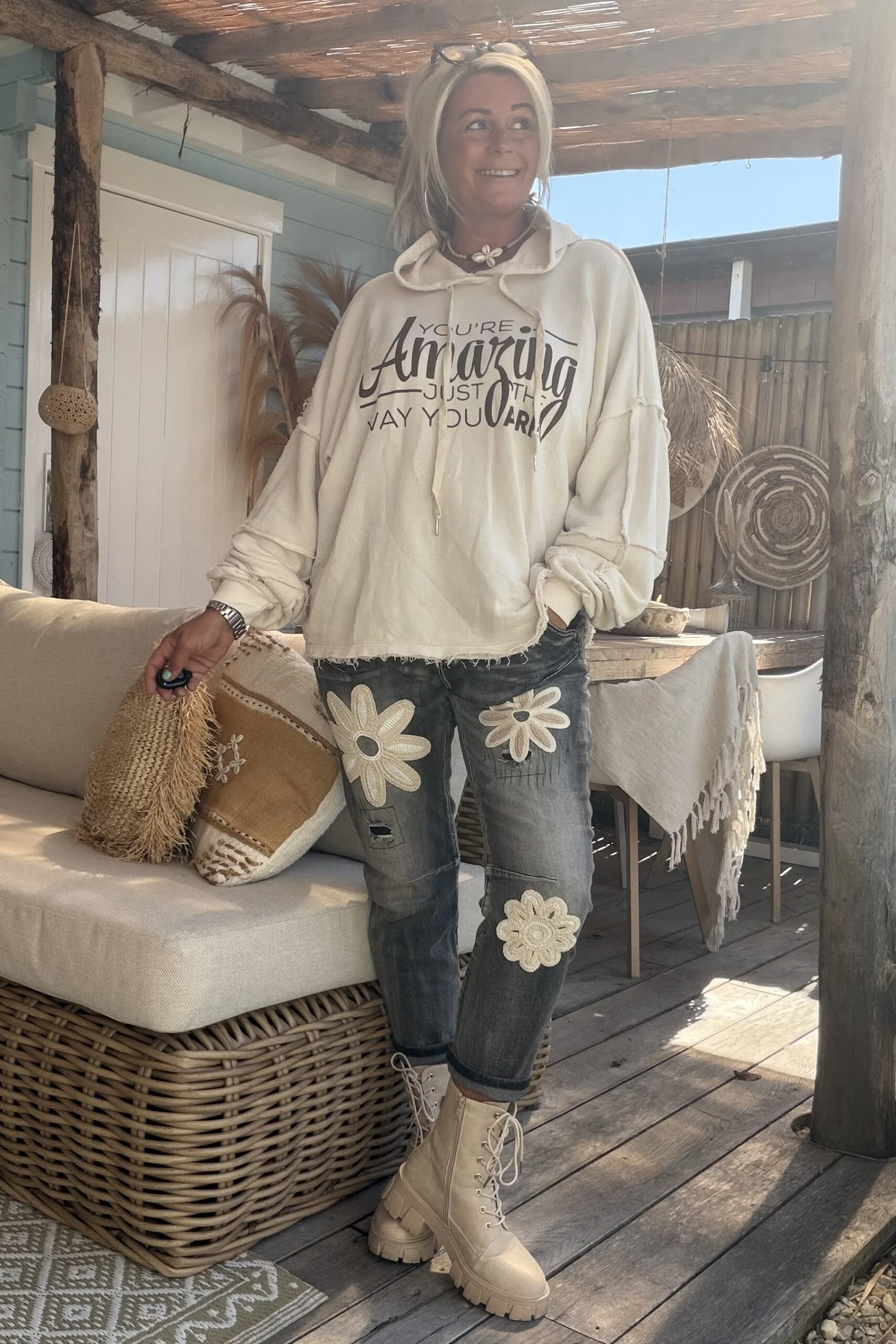 Sweater Amber Amazing met Grafelde Randjes, Crème. - Afbeelding 14