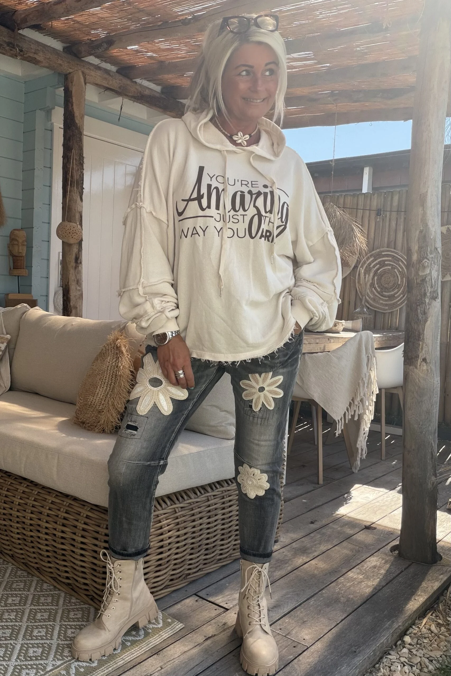 Sweater Amber Amazing met Grafelde Randjes, Crème. - Afbeelding 13