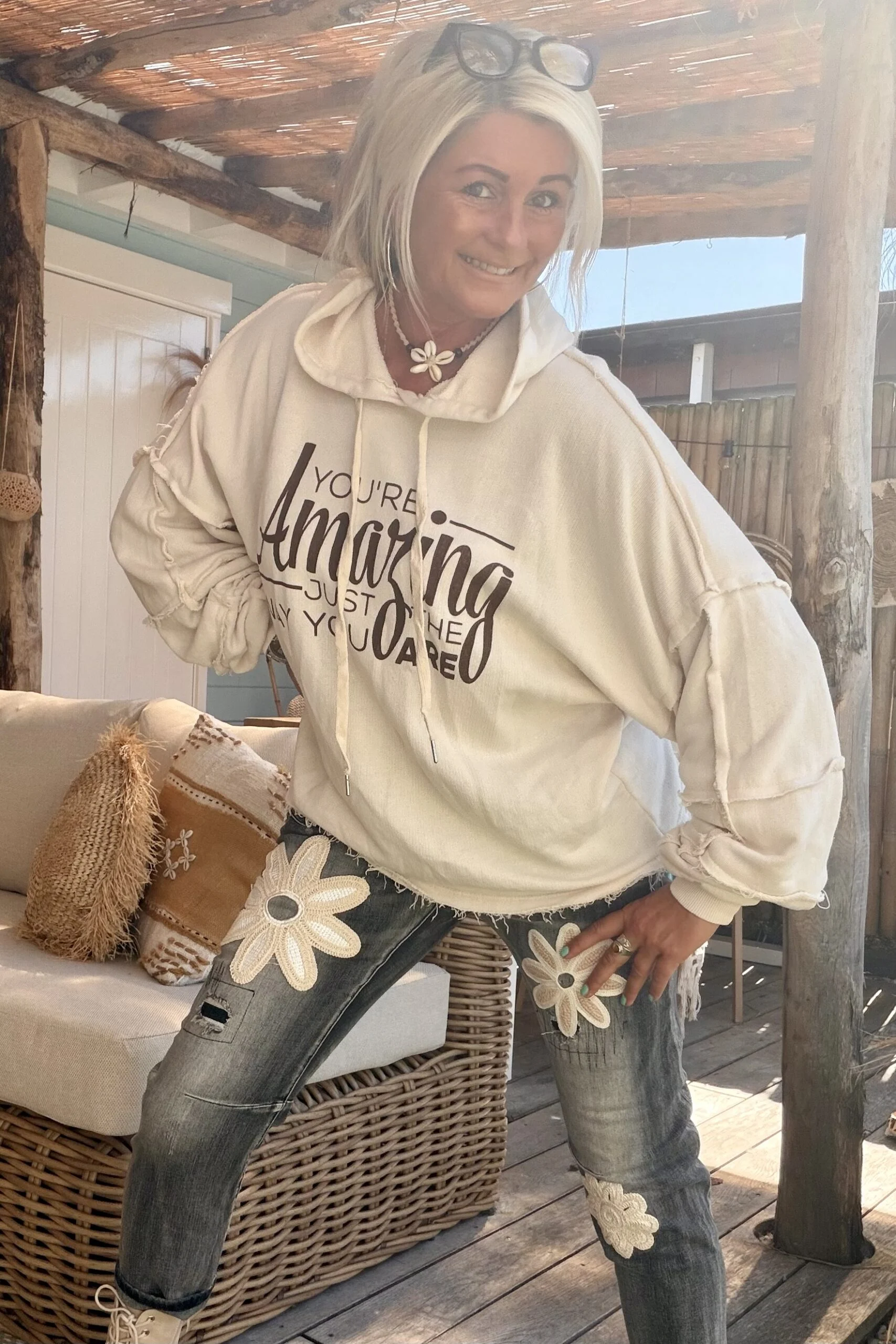 Sweater Amber Amazing met Grafelde Randjes, Crème. - Afbeelding 12
