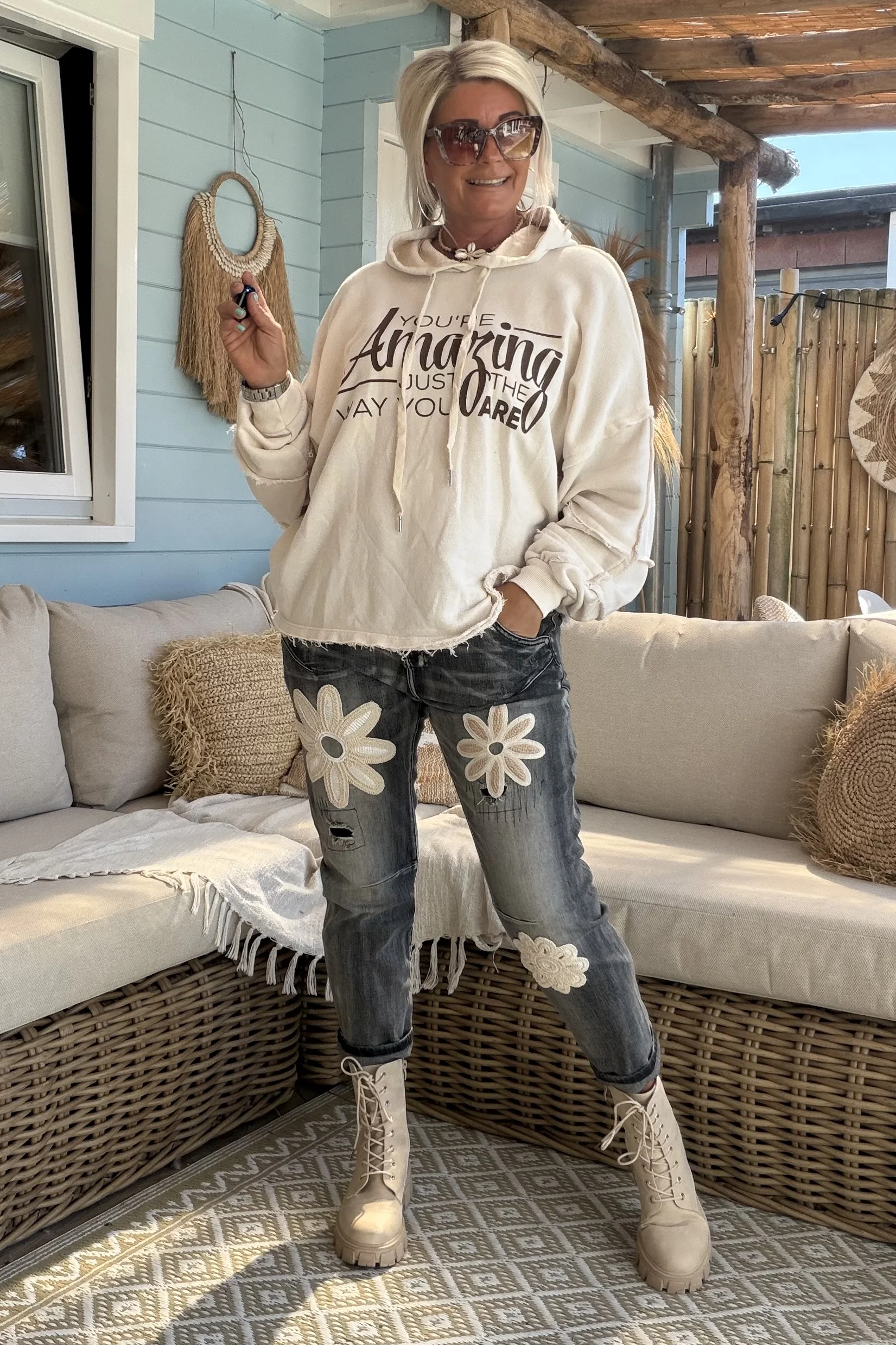 Sweater Amber Amazing met Grafelde Randjes, Crème. - Afbeelding 11