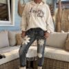 Sweater Amber Amazing met Grafelde Randjes, Crème.