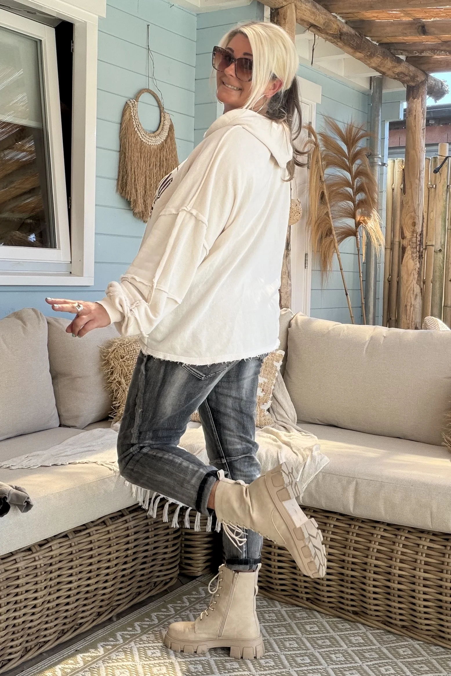 Sweater Amber Amazing met Grafelde Randjes, Crème. - Afbeelding 8