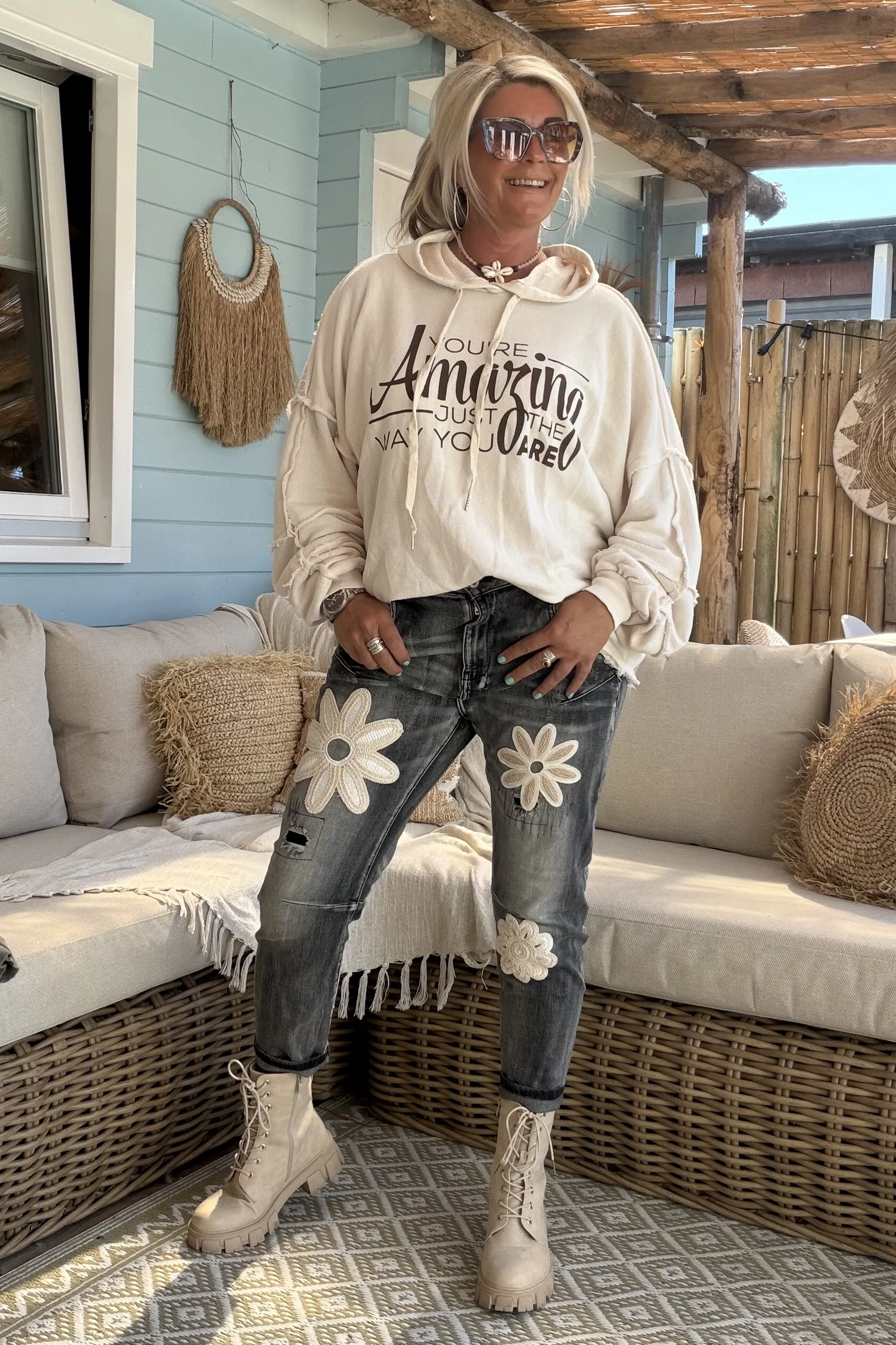S.Woman Hippie Jeans Jola met Bloemen, Zwartgrijs. - Afbeelding 9