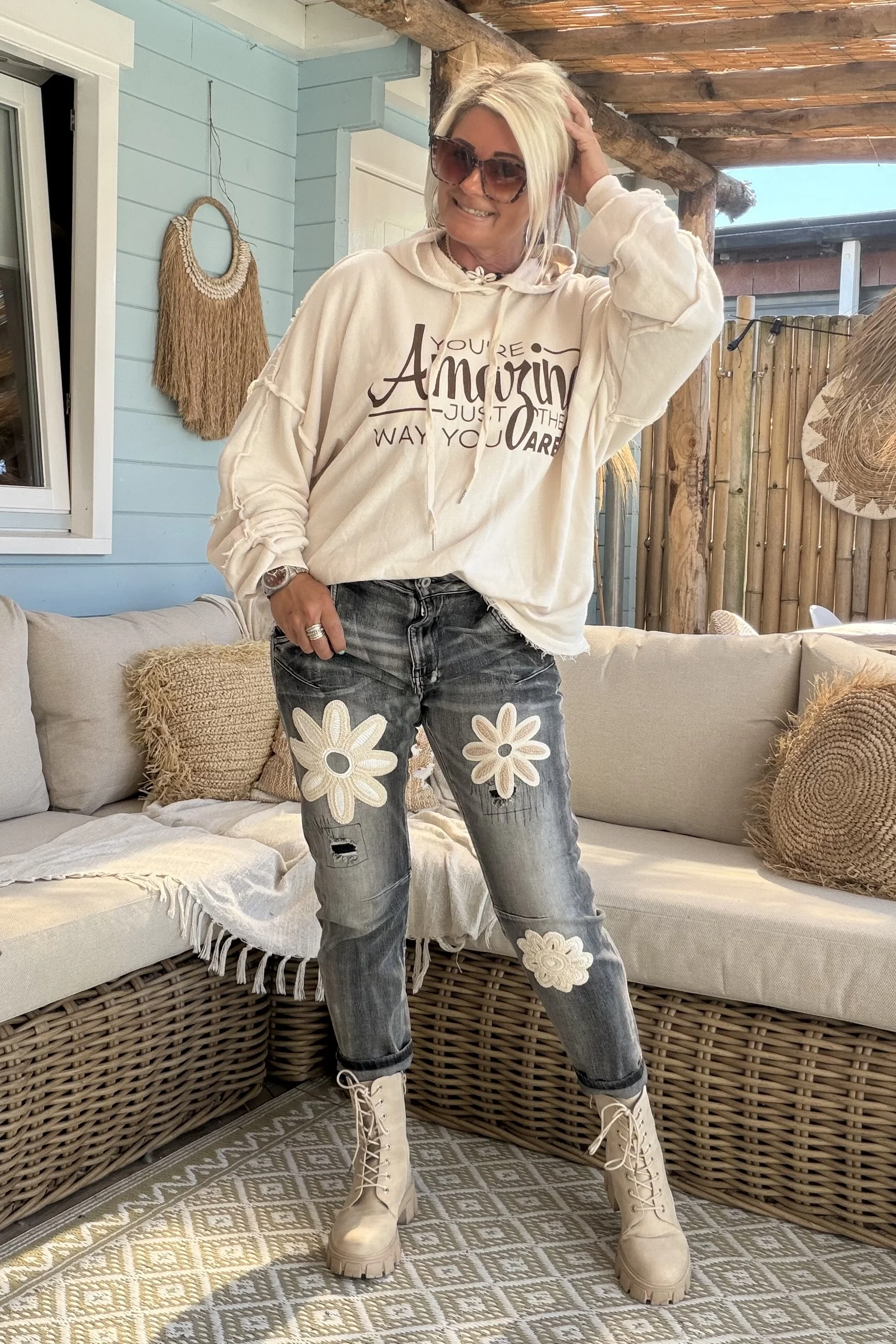 Sweater Amber Amazing met Grafelde Randjes, Crème. - Afbeelding 6