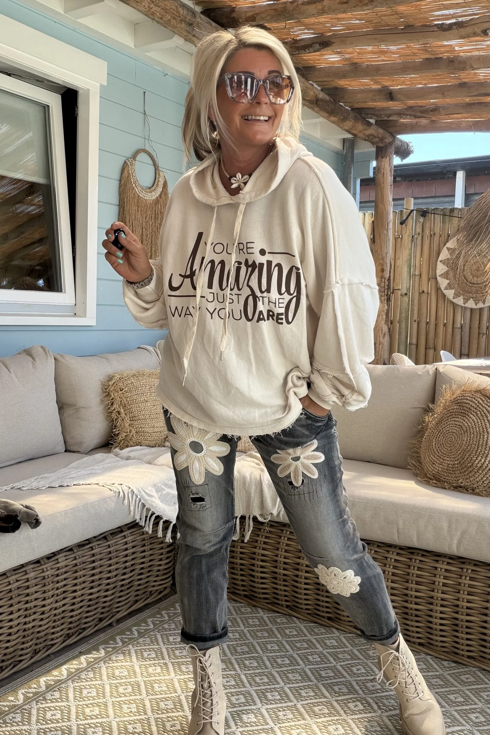 Sweater Amber Amazing met Grafelde Randjes, Crème. - Afbeelding 5