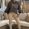 Sweater Amber Amazing met Grafelde Randjes, Bruin.(PRE-ORDER, LEVERING ROND 11 SEPT.)