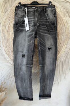 S.Woman Jeans Jola met Stiksels en Patches, Zwartgrijs.