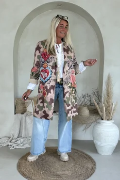 Suedine Long Blazer Bowie, Wild Hearts Camo.