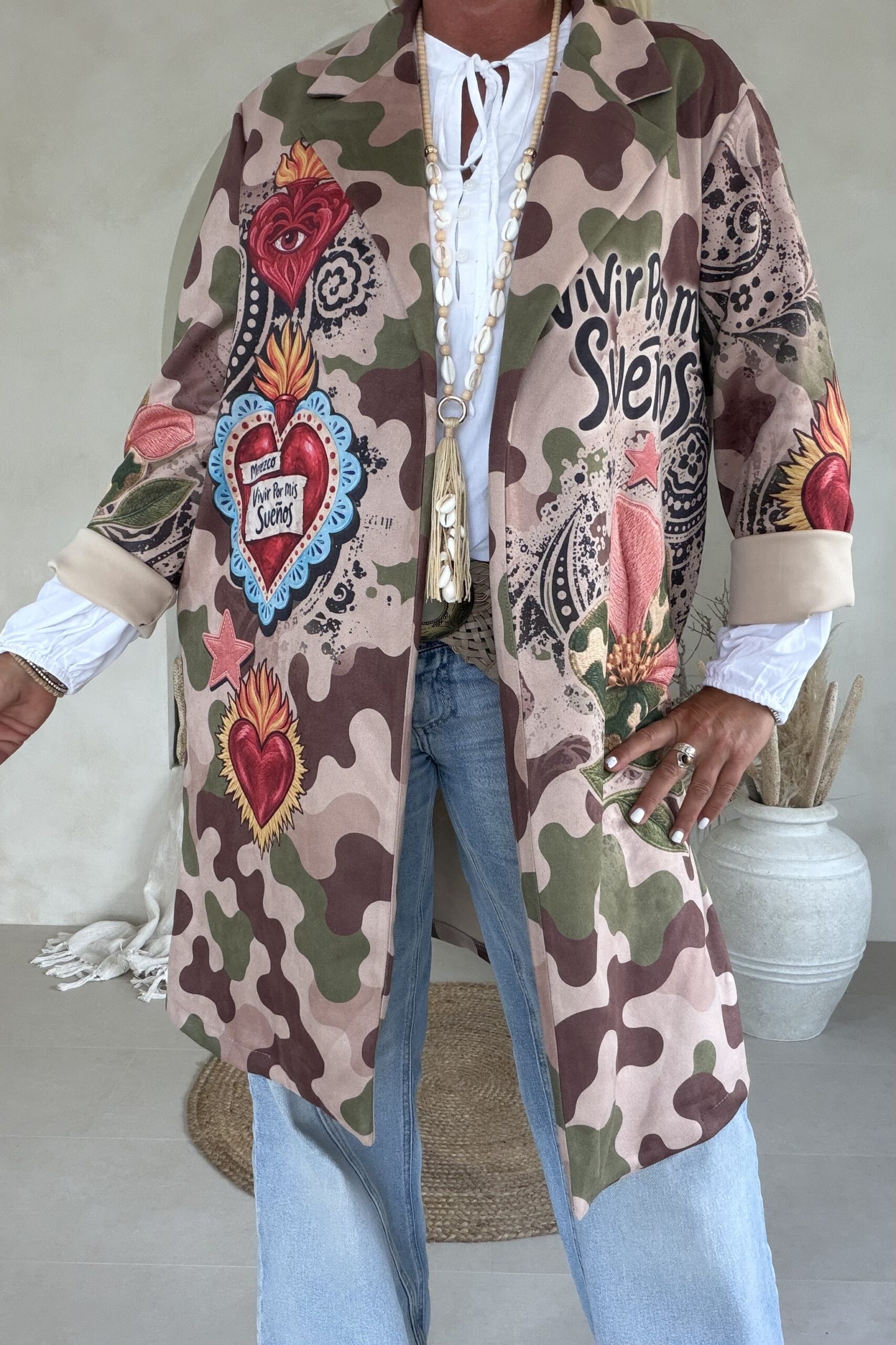 Suedine Long Blazer Bowie, Wild Hearts Camo. - Afbeelding 8