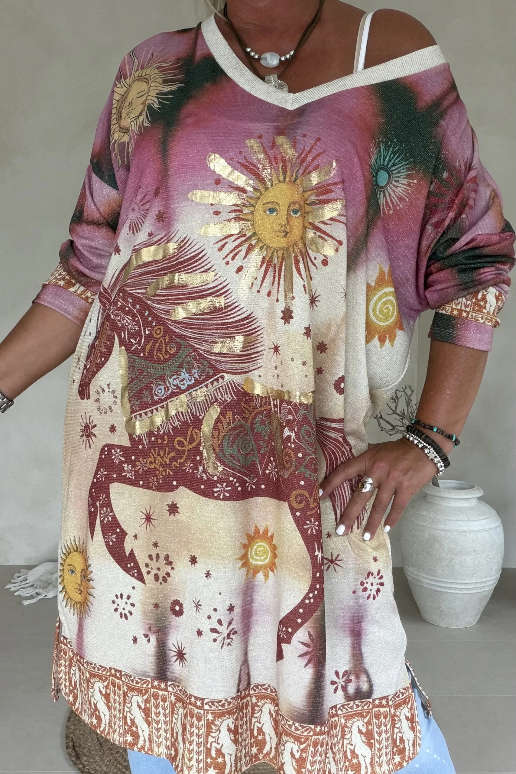 Boho Lurex tuniek Vivi "All things Change" met Paard. - Afbeelding 3